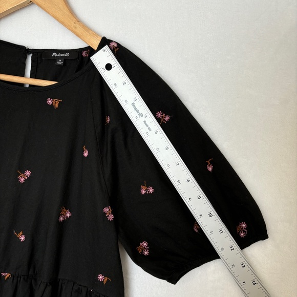 Madewell womens black Short-Sleeve Cattail Tiered Dress in Amie Floral size Med - Picture 10 of 10